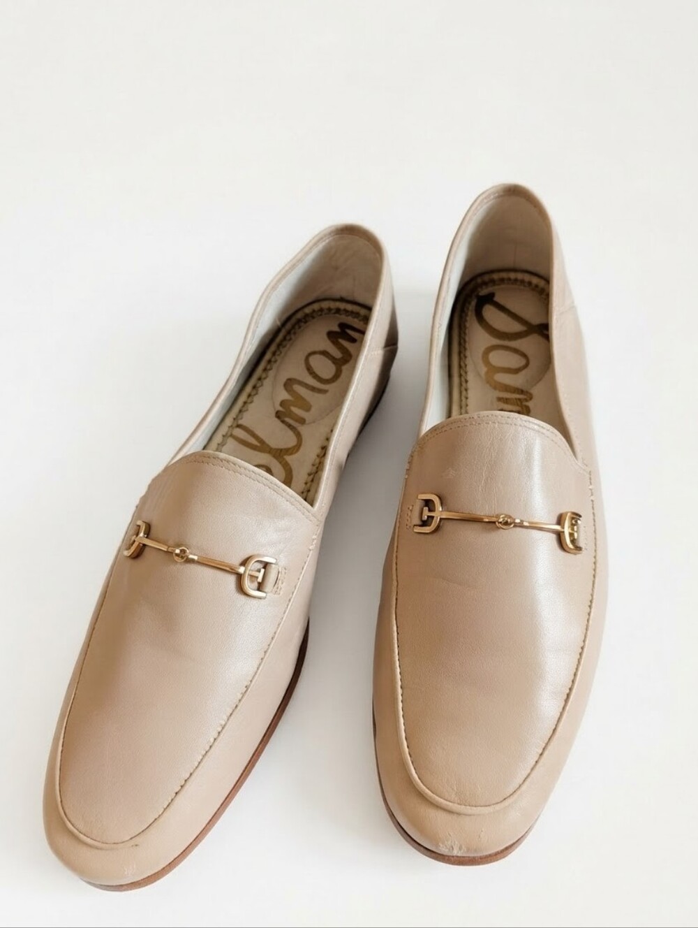 Sam Edelman Loraine Bit Loafers Nude Leather Gold Horsebit Size 9.5